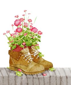 Pink Flowers In Shoes paint by numbers