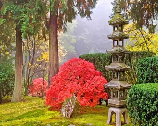 Portland Japanese Garden Oregon paint by numbers