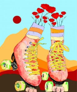 Roller-Skates-Red-Flowers-paint-by-numbers