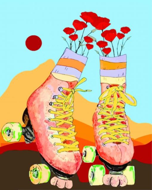 Roller-Skates-Red-Flowers-paint-by-numbers