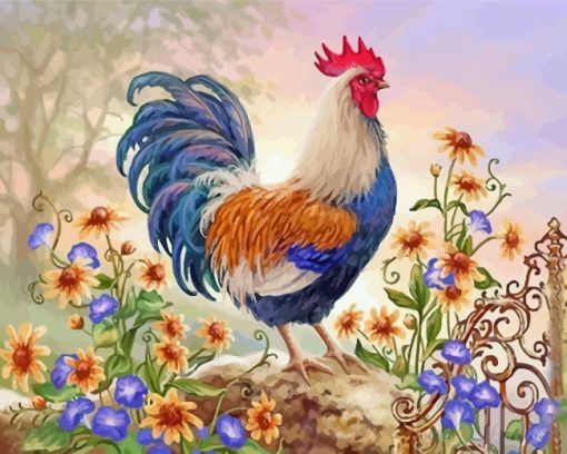 Rooster And Flowers paint by numbers