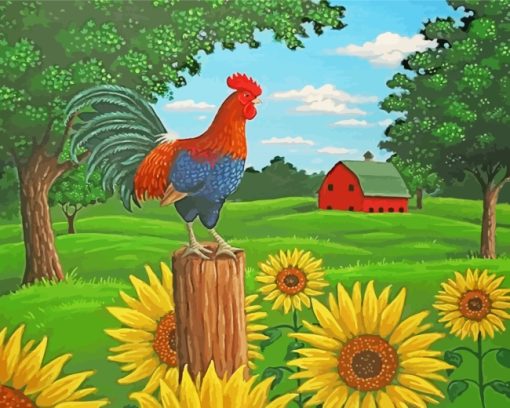 Rooster And Sunflowers paint by numbers