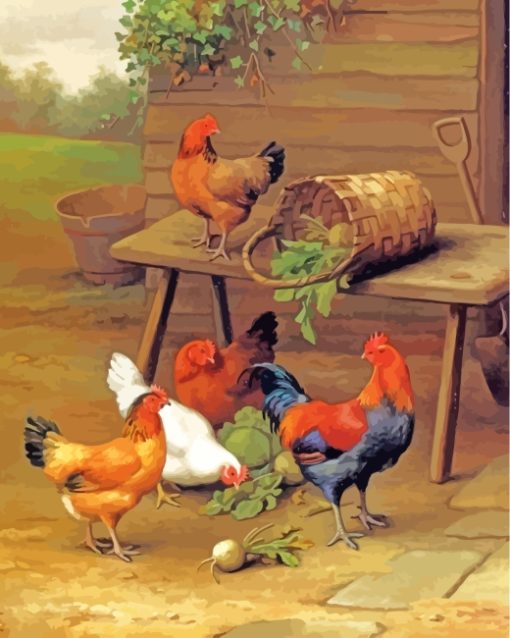 Rooster And Hen Birds paint by numbers