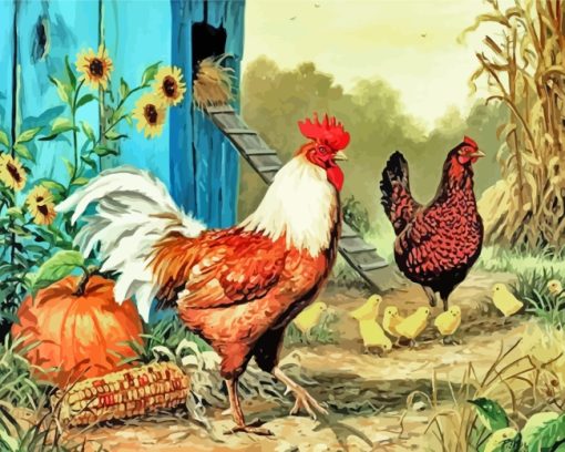 Roosters And Chicks paints by numbers