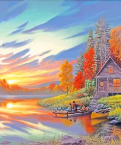 Rustic Cabin Lakeside paint by numbers