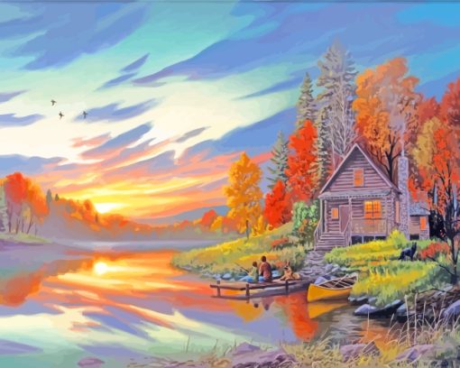 Rustic Cabin Lakeside paint by numbers