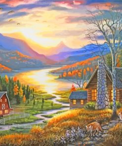 Rustic Cabins paint by numbers