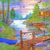 Rustic Forest Footbridge By Lake paint by numbers