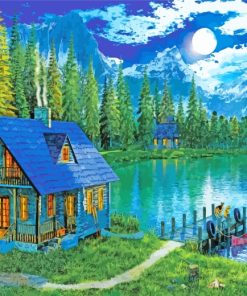 Rustic Forest Cabin paint by numbers