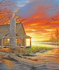 Rustic Lake Cabin paint by numbers