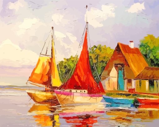 Sailboats Near Shore paint by numbers