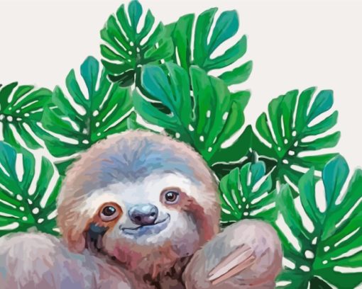 Sloth With Leaves paint by numbers