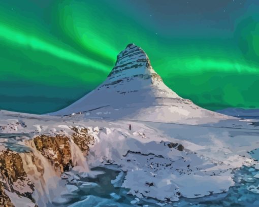 Snowy Mount Kirkjufell Iceland paint by numbers