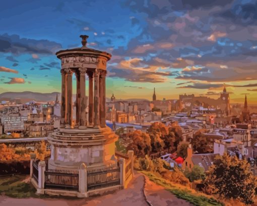 Sunset Dugald Stewart Monument paint by numbers