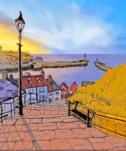 Sunset Over Whitby Harbour paint by numbers