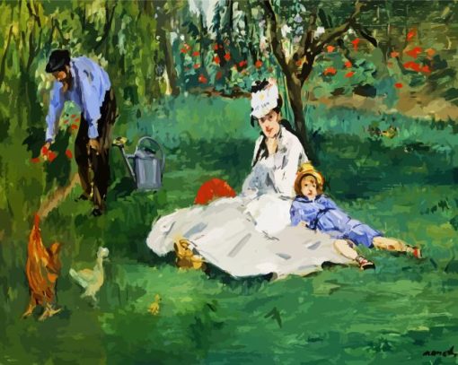 The Monet Family In Their Garden At Argenteuil By Manet paint by numbers