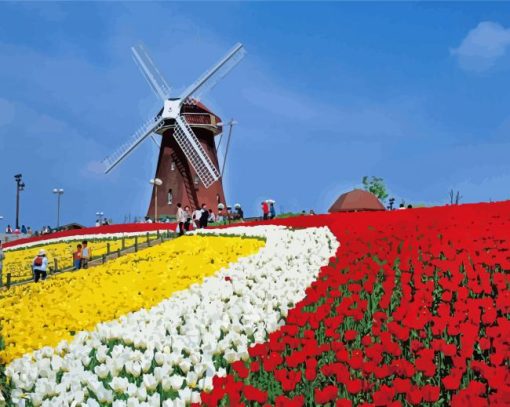 Tsurumi Ryokuchi Park Windmill Japan paint by numbers