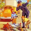 Vintage Children With Police paint by numbers