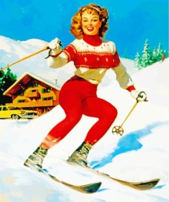 Vintage Woman Skiing paint by numbers