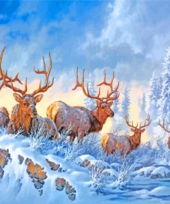 Wild Elk In Snow paint by numbers