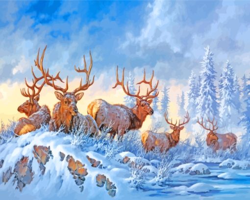 Wild Elk In Snow paint by numbers