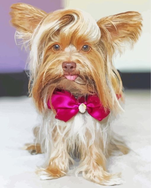 Yorkie Dog With Tie Bow paint by numbers