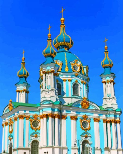 Aesthetic Saint Andrew's Church Kiev paint by numbers