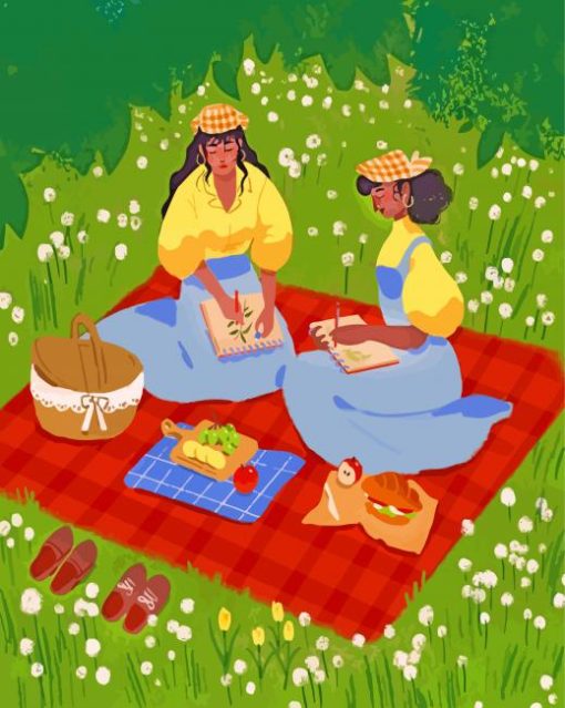 Best Friends Enjoying Their Picnic paint by numbers