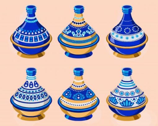 Blue Moroccan Tagines paint by numbers