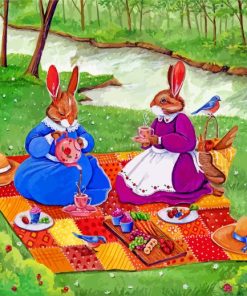 Easter Bunnies In Picnic paint by numbers