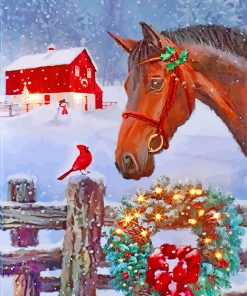 Christmas Horse Scene paint by numbers