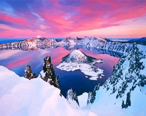 Crater Lake National Park Oregon In Winter paint by numbers