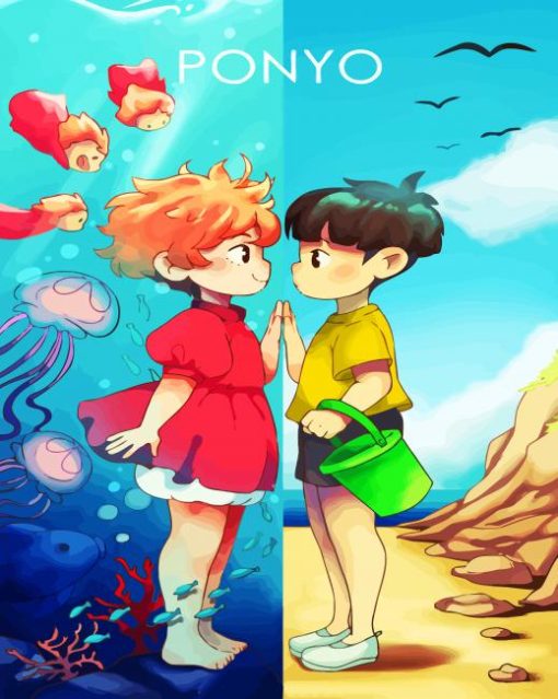 Cute Ponyo And Sosuke Anime paint by numbers