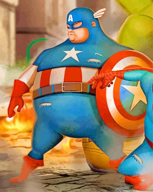 Fat Super Hero Captain America Cartoons paint by numbers