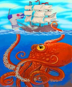 Kraken And Pirate Ship-paint-by-numbers