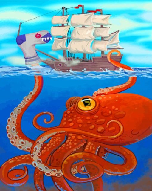 Kraken And Pirate Ship-paint-by-numbers