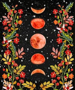 Floral Moon Phases Tapestry paint by numbers