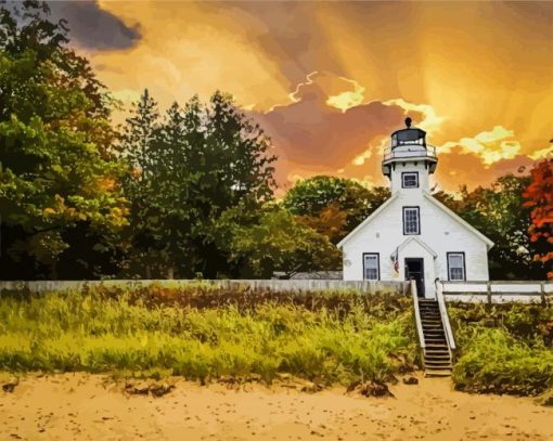 Old Mission Point Lighthouse Michigan paint by numbers