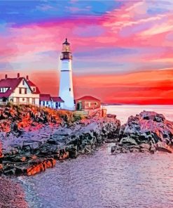 Portland Lighthouse Sunset Lover paint by numbers