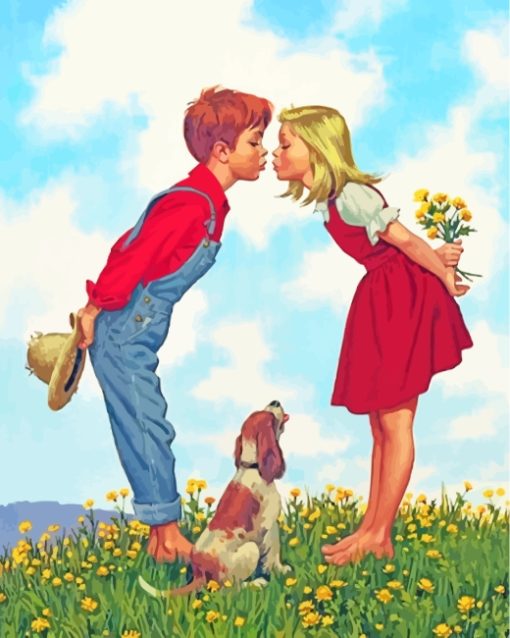 Vintage Boy And Girl Kissing paint by numbers