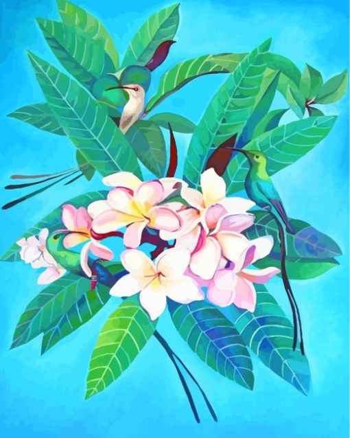 Birds On Frangipani Flowers paint by numbers