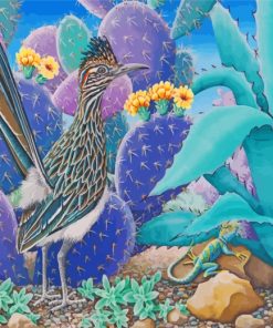 Cactus Roadrunner Bird paint by numbers