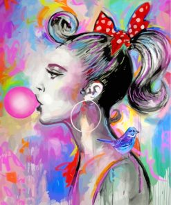 Girl Blowing Buble Gum paint by numbers