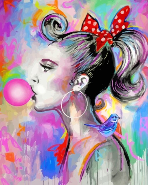 Girl Blowing Buble Gum paint by numbers