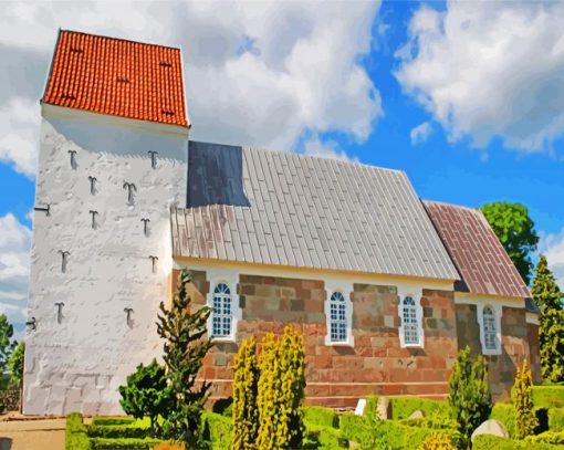 Læborg Kirke Jutland paint by numbers