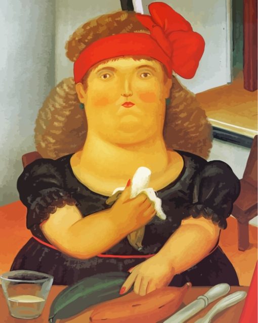 Woman Eating Banana Botero Art paint by numbers