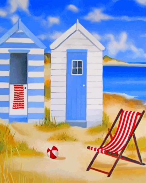 Aesthetic beach huts paint by numbers