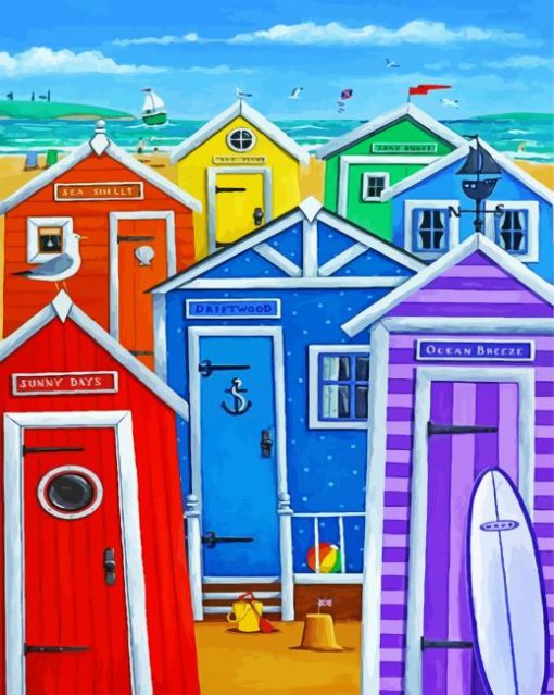 Colourful Beach Huts paint by numbers