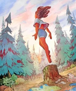 Girl Jumping In The Forest paint by numbers