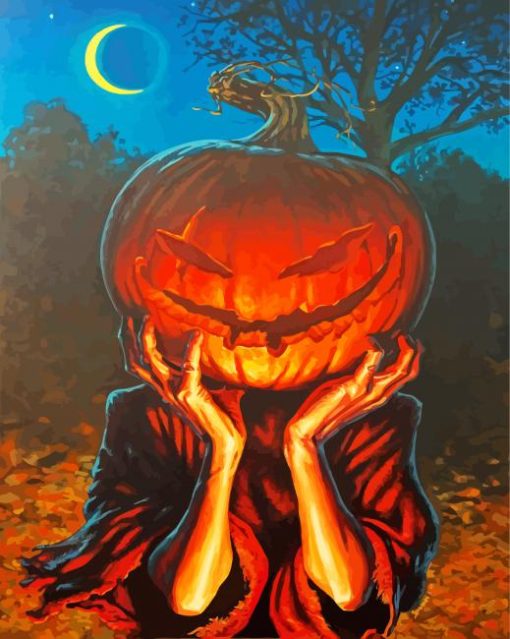 Pumpkin Jack O Lantern Illustration Art paid by numbers